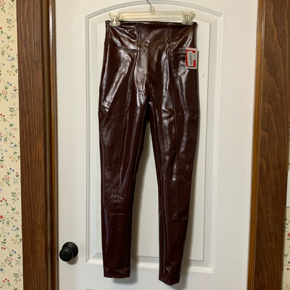 NWT Spanx brown faux leather pants.